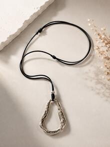Hegaze 1pc Bohemian Style Geometric Asymmetrical Water Drop Large Pendant Adjustable Drawstring Long Necklace For Women - Irregular Water Droplets - View 7