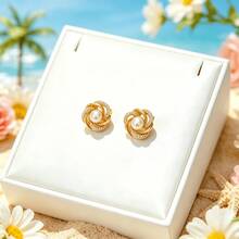 1 Set Stainless Steel Zirconia Chain Flower Faux Pearl Pendant Women's Fashion Necklace & Earrings Jewelry Set, Gift Accessory - Style a - View 8