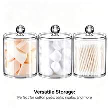 Tbestmax 10 Oz Cotton Swab/Ball/Pad Holder With Vanity Tray, Qtip Apothecary Jar, Bathroom Containers Dispenser Storage 3 Pack Wood Lids - 2pcs(透明) - 查看 7