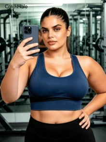 Sujetador deportivo corto talla grande sin costuras con espalda de corredor acanalado para pilates, uso diario y entrenamiento en el gimnasio - Multicolor - Ver 6