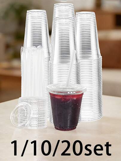 1/10/20 Sets Clear Plastic Cups With Lids And Straws, Suitable For Iced Coffee, Milkshakes, Smoothies And Any Cold Drinks, Perfect For Wedding Events, Parties, Outdoor BBQ, Halloween Party, Christmas, Family Gatherings