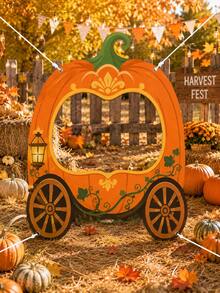 1pc Vintage Pumpkin Carriage Wagon Wheel Fall Photo Booth Frame - Reusable Hanging Selfie Backdrop For Pumpkin Patch, Thanksgiving Farm Party, Autumn Harvest Festival & Cozy Family Photo Fun - A - View 8