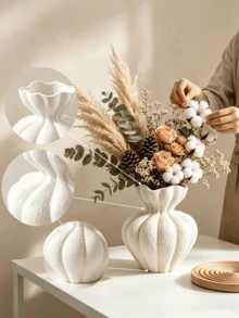 1 Handmade Bohemian-Style Decorative Vase With Wavy Pattern (Petal-Shaped Rim) – Minimalist Tabletop Home Decor, Rustic Style For Living Room Or Bedroom, Ideal Gift Choice - Multicolored. - View 8