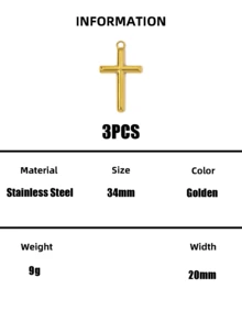 3 PEÇAS/5 PEÇAS Pingentes de Cruz em Aço Inoxidável, Acessórios DIY para Colares & Pulseiras, Pingentes Dourados Minimalistas e Únicos - V0246 - Visão 6