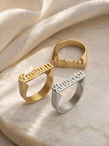 Women's Customized Stainless Steel Personalized Name Ring, Minimalist Custom Couple Ring Jewelry, With Gift Box, Summer Beach Accessory - Multicolor - View 6