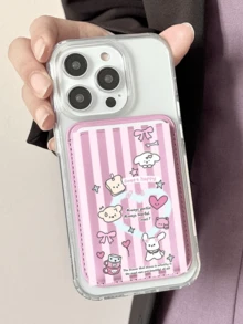 Cute Girly Sketch Style Leather Phone Card Holder Wallet For Magsafe Slim Magnetic Back Pocket Case Accessory - Multicolor - View 2