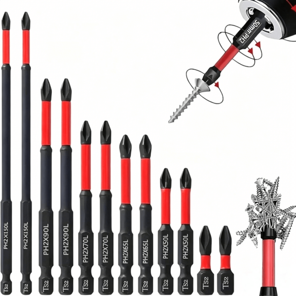 12pcs S2 Steel Magnetic Screwdriver Bit Set, Anti-Slip Shock-Resistant Magnetic Screwdriver Drill Bits, Durable Magnetic Anti-Slip Drill Bit Set - Made Of S2 Steel And Hex Shank, High Quality, Durable, Long-Lasting, Suitable For Electric And Manual Screwdrivers, Home And Car Repair, Home Maintenance. Magnetic Anti-Slip Men's Tool Drill Bit Set, Strong Magnetic Positioning Drill Tool Kit, Universal Repair Car Parts Screwdriver Bit Set.