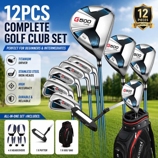 12 Piece Men's Golf Club Set With Golf Bag, Driver, Fairway Wood, Hybrid, Irons, Putter & 4 Headcovers, Right Handed Complete Golf Clubs For Beginners And Intermediate Players