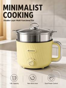Portable Electric Steamer Pot, Multi-Functional Cookware, Suitable For 1-3 People, Easy To Operate, Can Stir-Fry, Stew, Steam, Non-Stick - Yellow Double Layer - View 4