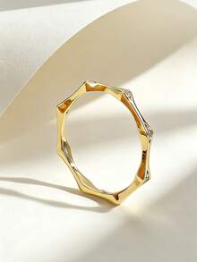Charm-In 18K Gold Plated Asymmetric Wavy Facet Stack Ring Minimalist Geometric Tiny Zirconia Band Modern Daily Jewelry For Women - Gold - View 2