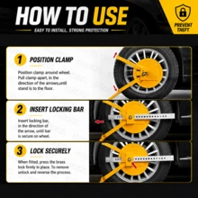 PORIYA Wheel Lock Clamp Car Caravan Trailer Security Keys Heavy Duty 13''-15'' - Wheel Clamp Lock - View 4