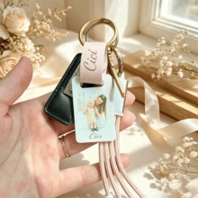 Personalized Photo Keychain - Custom Memory Photo Pendant With Tag And Name Engraving, Key Ring, Gift For Her/Him, Birthday Gift, Christmas Gift - Multi-color Leather Keychain - View 5