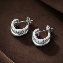 Fashion 925 Sterling Silver Women's Elegant Double-Layer Geometric Stud Earrings - Diamond - View 8