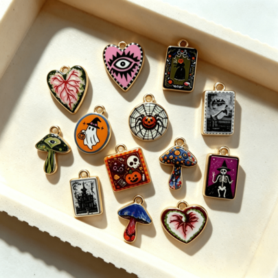 5/10pcs Zinc Alloy Multi- Halloween Series Charm Pendants, Suitable For Handmade DIY Jewelry Making, Necklaces, Bracelets, Earrings, Bag Chains, Keychains, Zipper Pulls, Pumpkin, Poison Mushroom, Skull And Other Creative Pattern Elements, Perfect Halloween Gift