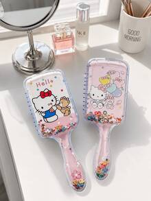 1件 MINISO Hello Kitty 亮片流體沙發梳，可愛泰迪熊漂浮亮片氣墊按摩梳，適合返校季，女性運動後清爽護髮梳 - 彩色 - 查看 2