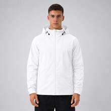Men's Waterproof Windbreaker With Removable Hood, Sports Jacket For Gym Or Running - 白色 - 查看 1