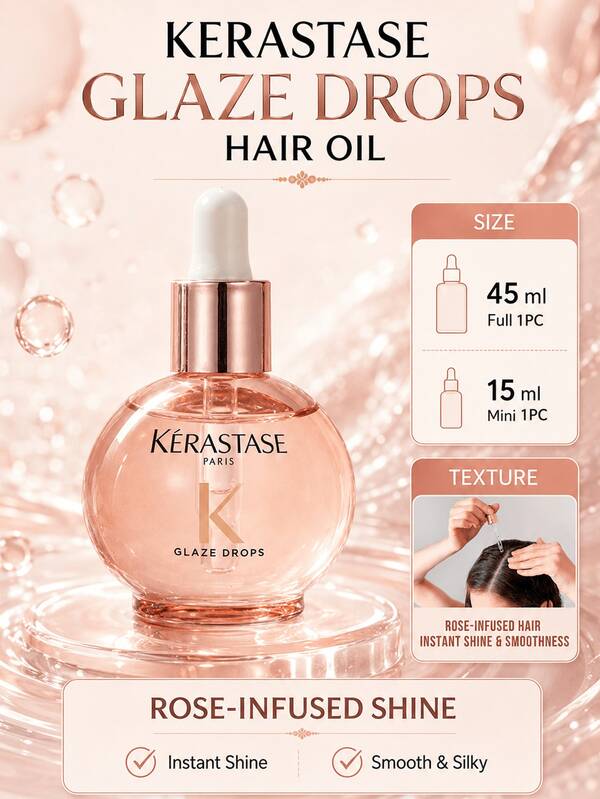 Kérastase Elixir Ultime Rose Hair Oil, Full Size 45ml, Sample 15ml, Rose Fragrance, Designed For Dry/Frizzy Hair. Deeply Moisturizes And Nourishes, Repairs Damaged Hair, Enhances Hair Shine