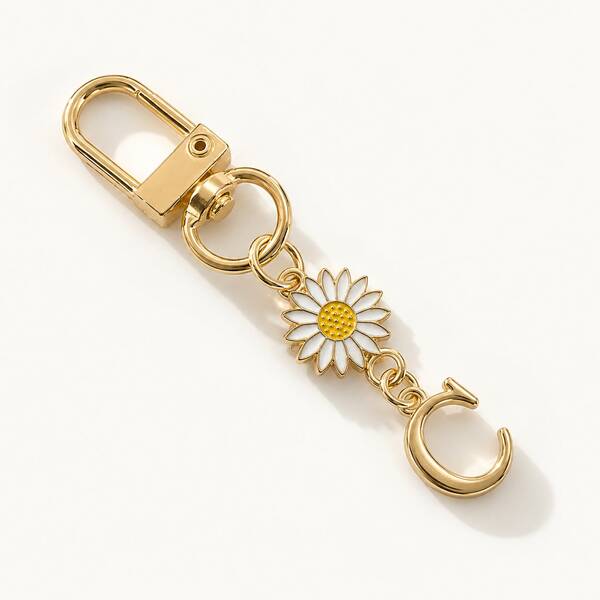 1 pièce Nouveau porte-clés pendentif marguerite blanche avec initiale A-Z, breloque lettre fleur, convient pour divers sacs, sacs à dos, accessoires de clés de voiture, cadeau de la Saint-Valentin