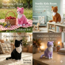 4 Colors Optional Large Cat Crochet Set, DIY Knitting Needle Handmade Combination Kit, Includes Yarn Accessories And Diagram, Beginner Crochet DIY Material Pack, Cute Cat Combination Knitting Handmade Set, With Step-By-Step Video Tutorial And Instruction Manual - C-Multicolor Set - View 4
