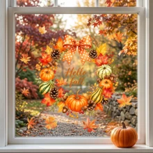 1/2件裝秋季花環窗貼 Hello Fall 南瓜向日葵楓葉靜電貼紙 雙面可移除玻璃貼紙 感恩節商店門窗居家裝飾 - 秋季花圈窗貼 - 查看 9