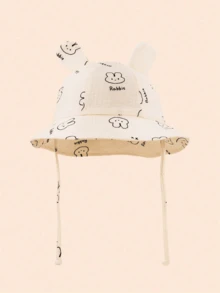 1 pieza Sombrero de sol de unicolor para bebé, sombrero de cubo transpirable para la playa con cuerda ajustable, adecuado para niños y niñas para protección solar de verano - 1PC - Ver 8