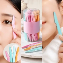24/12/6pcs Disposable Eyebrow Razors, Plastic Thick Handle, Stainless Steel Blade With Protective Cap, Gentle Facial Hair Remover For Women, Suitable For Eyebrows, Lips, Facial Peach Fuzz, Daily Makeup And Beauty Grooming Tool - Multiple Styles - View 2