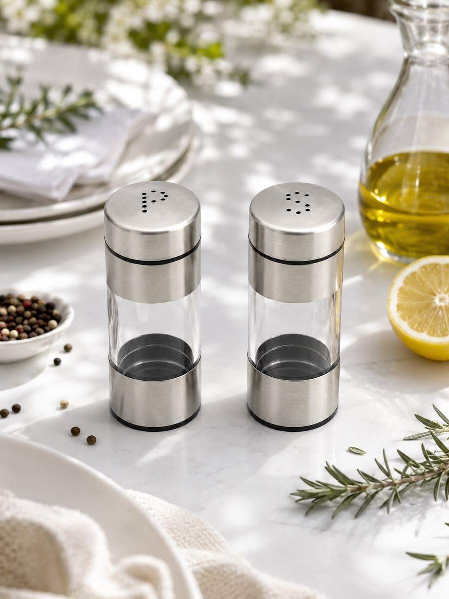 1Pc Stainless Steel Kitchen Condiment Container, Salt Pepper Shaker Or Liquid Seasoning Bottle With Clear Window For Cooking, Dining Table, Restaurant And Home - Silver - View 1