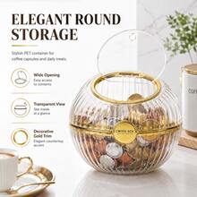 1pc Transparent Round Coffee Capsule Storage Box With Lid, PET Plastic Candy Storage Box, Countertop Tea Bag Snack Storage Jar, Gold/Silver Trim - Multicolor - View 7