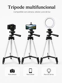 102cm Aluminum Tripod For Cell Phone And Camera, 3-In-1 Adjustable And Foldable Tripod With 360° Rotation And 1/4'' Thread, Compatible With Ring Light For Photo, Video And Vlog - View 2