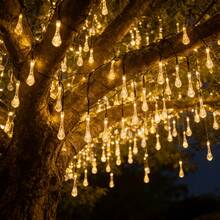 1PC 5M20LED/7M50LED Solar Water Drop String Lights - Waterproof LED Fairy Lights With 8 Lighting Modes For Garden, Pathway, Patio, Garden, Yard & Party Decor - Solar Water Droplets - View 2
