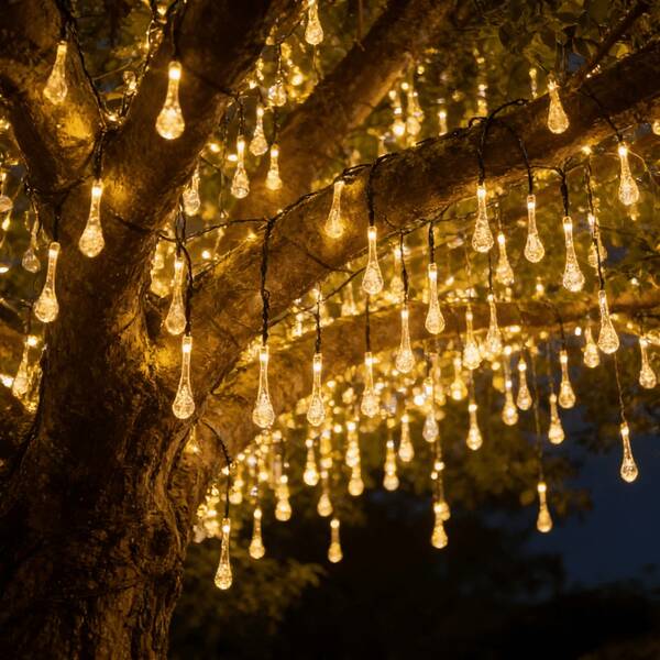 1 pièce 5M20LED/7M50LED Guirlande lumineuse solaire goutte d'eau - Guirlande lumineuse LED étanche avec 8 modes d'éclairage pour jardin, allée, patio, jardin, cour & décoration de fête