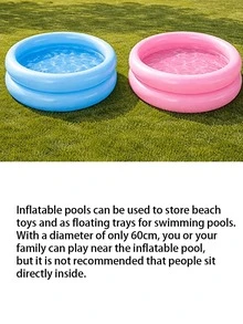Inflatable Double Ring Mini Splash Pool/Thickened Soft Edge Design/"Dopamine" Color/Home Essential/Size 60cm X 14cm - Capacity 21L/Can Be Used As A Floating Tray For Large Swimming Pools (Can Hold Towels And Sunscreen)/Inflatable PVC Pool/Reusable/Space-Saving Inflatable Design - Multicolor - View 8