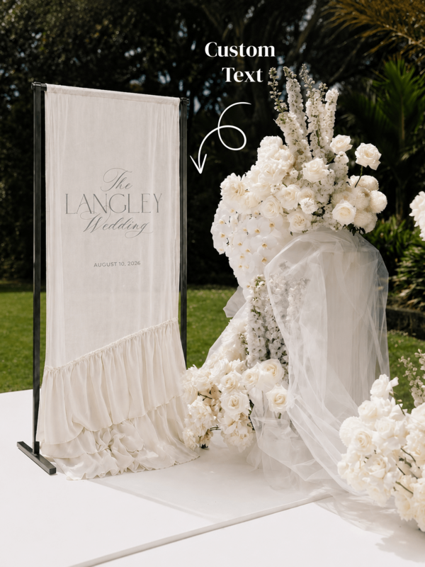 Ruffled Wedding Welcome Sign - Sheer Chiffon Welcome Sign - Fabric Wedding Banner - Ceremony Welcome Sign - Bohemian Style Wedding