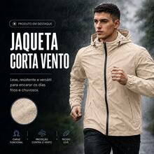 Men's Waterproof Windbreaker With Removable Hood, Sports Jacket For Gym Or Running - 米色 - 查看 2