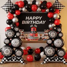 1pc 40 Inch Large Stackable Tire Balloon, Black & White Checkered Racing Foil Balloon, Racing Theme Party Decoration, Suitable For Birthday, Garage Party - View 2