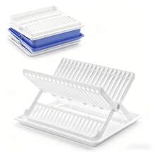 Égouttoir à vaisselle pliable, disponible en plusieurs couleurs, conception de rangement à plusieurs niveaux avec plateau d'égouttage pour éviter l'accumulation d'eau sur les comptoirs, facile à ranger, construction en plastique minimaliste idéale pour le rangement de la cuisine - Voir 12