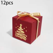 1/4/12pcs Christmas Foil-Stamped Square Boxes, Creative Candy Boxes, High-End Red Foil-Stamped Christmas Tree Gift Boxes - View 9