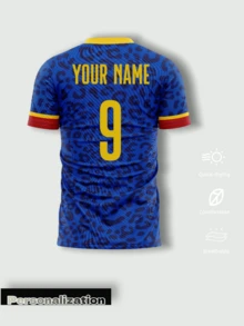 Jersey Fan Bertema Leopard, Warna Biru Penuh dengan Tekstur Leopard, Bintang Kuning Bendera Nasional, Olahraga Sepak Bola 2026 - Biru - View 3