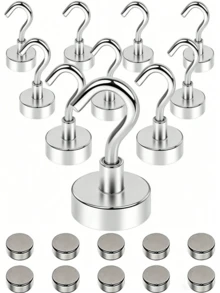 Strong Magnetic Hooks, High Load Capacity, No Drilling Required, Can Be Hung With Magnets And Adhesives, No Nails Needed, Suitable For Refrigerator, Kitchen, Grill, Garage And Storage Space. Damage Free Wall Magnetic Hooks, Heavy-Duty Magnetic Floor Hooks, Refrigerator Fishing Magnet Hooks, Ultra-Strong Magnetic Hanging Hooks. 5/10/20pcs Set - Silver - View 1