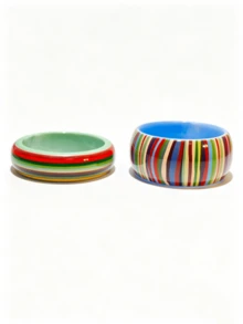 2 piezas de brazaletes anchos de acrílico a rayas estilo macaron, estilo INS, dulces, coloridos, brillantes, de resina, apilables - traje a rayas - Ver 6