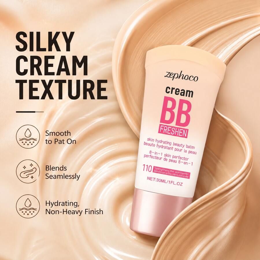 zephoco Skin Nourishing BB Cream, Light Breathable Coverage, Smooth Pores & Uneven Skin Tone, Replenish Skin Moisture While Makeup, Natural Translucent Nude, Relieve Tight Dull Complexion, Sensitive Skin Friendly