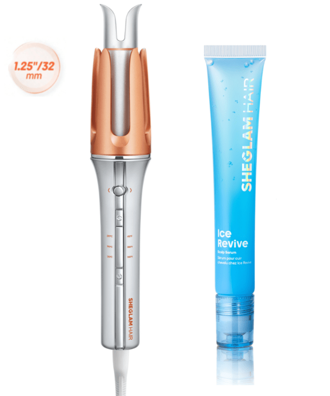 SHEGLAM HAIR It-Curl Rizador Instantáneo de Un Toque, Rizador Automático de Cabello, Rizador Automático de 32mm con 3 Temperaturas, Calentamiento Rápido & Rotación en 2 Direcciones, Apagado Automático, Varita Rizadora Giratoria Anti-Quemaduras & Anti-Enredos, Rizador Instantáneo Táctil para Peinado de Cabello