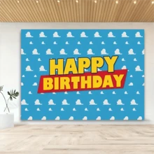 1件裝卡通藍天白雲生日派對橫幅，生日派對裝飾，聚酯纖維布料，適用於生日派對、攝影背景布，室內/室外、庭院、花園、房間裝飾 - A - 查看 4
