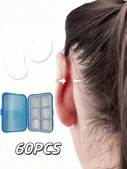 60pcs Invisible Self-Adhesive Ear Correction Stickers, Aesthetic Ear Stickers, Invisible Ear Clip Correction Stickers, Suitable For Cosplay And Costume Matching, Comfortable And Ear Lifting Stickers, Suitable For Makeup, Ear Training Accessories Correction Stickers, Help You Create A V-Shaped Facial Contour.