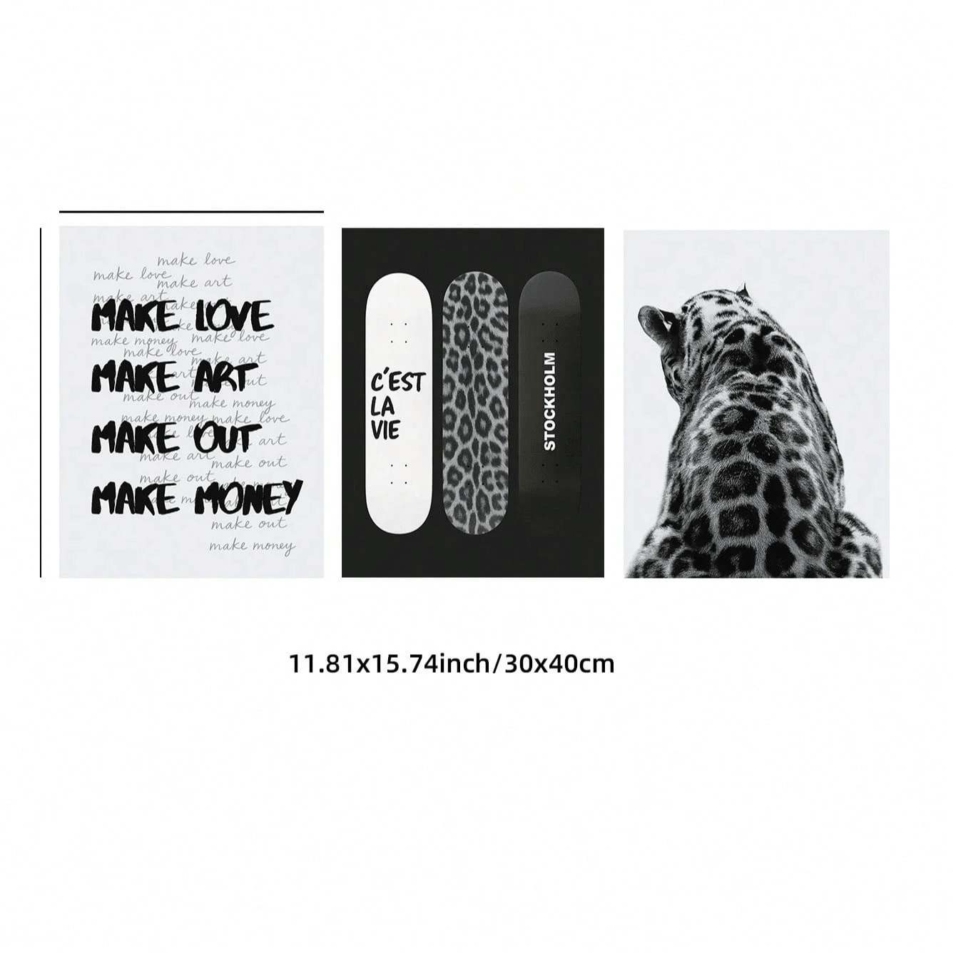 3pcs Frameless Y2K Fashion Art Prints, Black And White Gallery Wall Decor Set, Featuring Surfboard And "Ciao!" Text, Amalfi Coast Minimalist Poster, Dopamine Dorm Decor, Aesthetic Room Decoration
