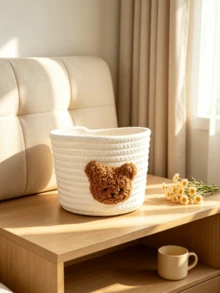 1pc Round Bear Storage Basket, The First Choice For Desktop Clutter Storage, Cartoon Bear Design Round Woven Storage Basket, Cartoon Bear Desktop Organizer Box, Children's Toy Storage Basket, Handwoven Storage Basket, Cartoon Bear Desktop Organizer Box, Suitable For Living Room, Office Desk, Bedside Table, Can Store Jewelry, Cosmetics, Children's Toys, Stationery And Other Small Items, Desktop Clutter Storage Basket - View 7