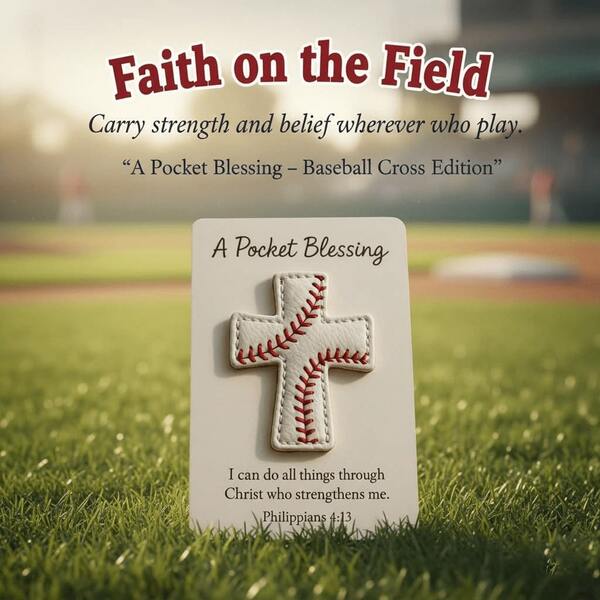 1pc Baseball Cross Pocket Blessing, Handmade Baseball Cross Pocket Blessing With Scripture Card, Christian Faith Athlete Gift, Inspirational Sports Keepsake For Athletes And Coaches