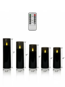 2/3/5件組 無焰遙控LED電子蠟燭，電池供電定時 LED 蠟燭，無煙浪漫裝飾柱狀蠟燭，適用於家居裝飾、臥室、婚禮、求婚、聖誕節、公司派對、派對、桌面中心裝飾，蠟燭暖燈，仿真蠟燭，禮物（黑色，直徑2.2英吋，高度4英吋/5英吋/6英吋/7英吋） - 黑色 - 查看 10