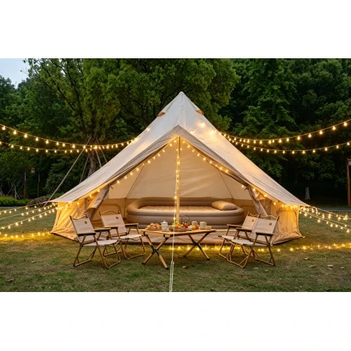 Oxford Bell Tent For Family Camping – Spacious 4m Yurt With Stovepipe Opening, Large Glamping Tent For 4-8 People, 4-Season Oxford Hot Tent - Beige - View 1