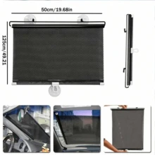 1pc Automatic Retractable Car Sunshade, PVC Heat-Insulating Roller Blind Sun Protection Cover, Car Adsorption-Style Blackout Curtain, UV-Resistant Heat-Insulating Curtain, Easy Installation, Suitable For Most Car Models, Heat-Insulating Sunshade - A - View 4